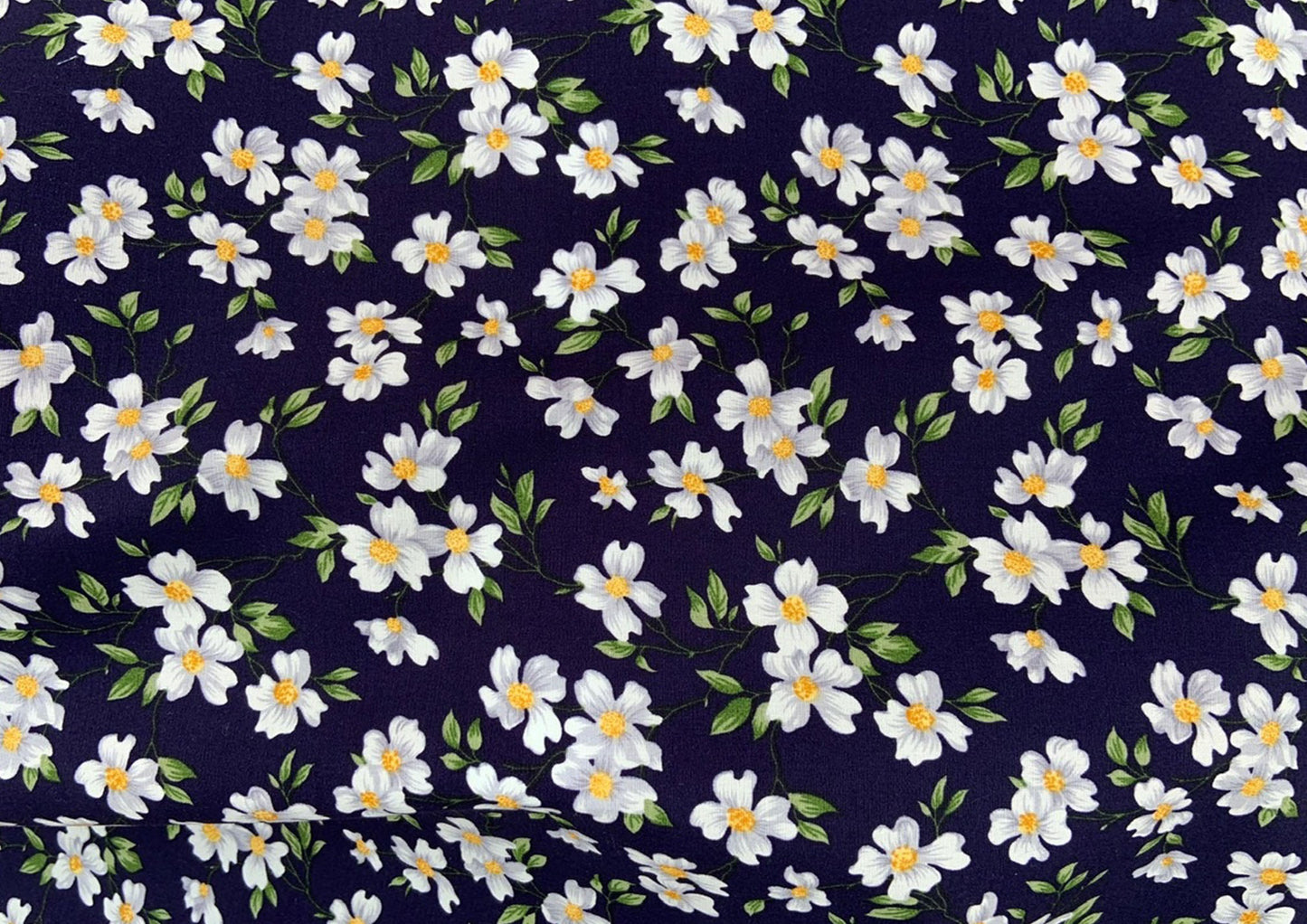 White flowers on navy, 100% cotton print