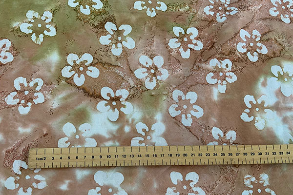 Beige with green batik print, 100% cotton