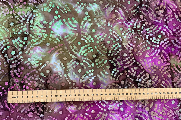 Purples and greens batik print, 100% cotton