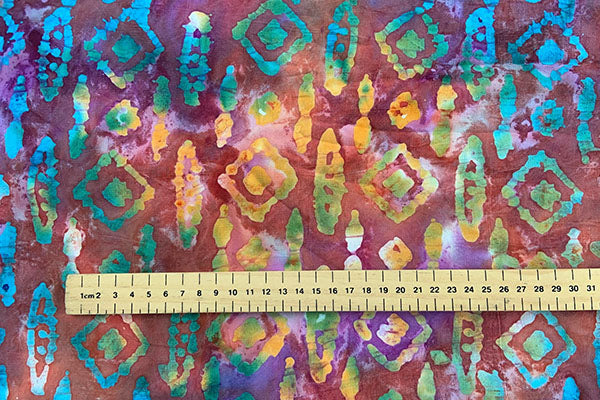 Multi coloured aztec-style batik print, 100% cotton