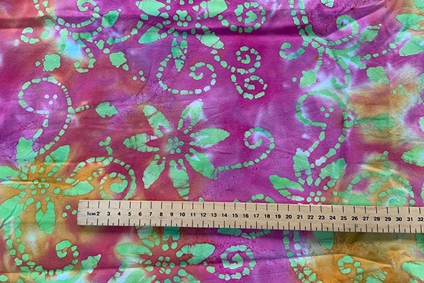 Magenta, lime and orange batik print, 100% cotton