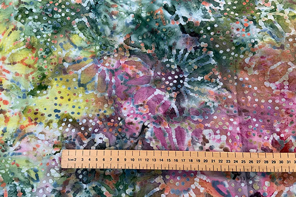 Pinks and greens batik print, 100% cotton