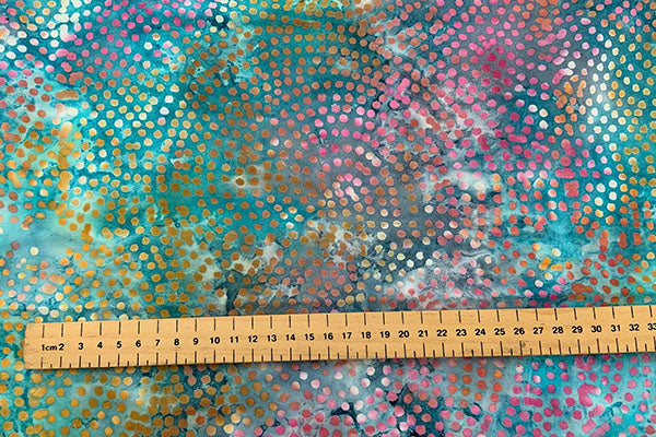 Teal and pink dotty batik print, 100% cotton