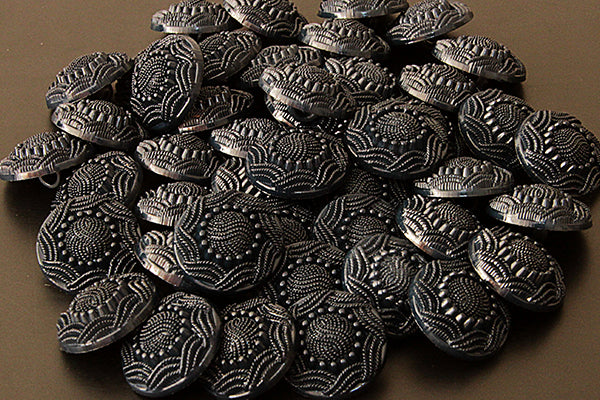 Black patterned & textured shank buttons, 17mm