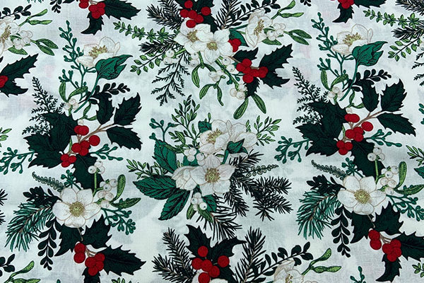 Mistletoe on ivory, Rose & Hubble 100% cotton print