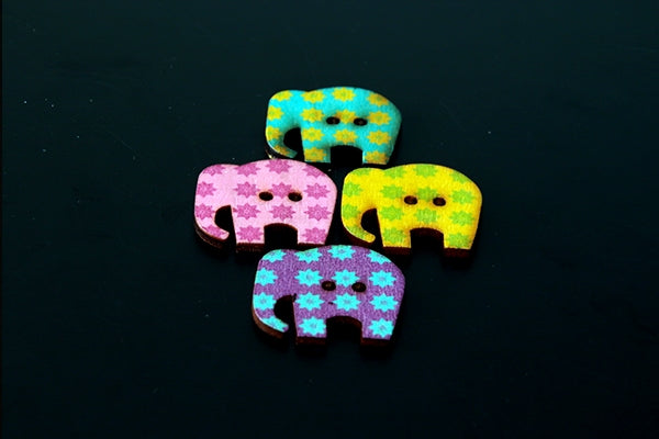 Wooden elephant buttons, 4 colours