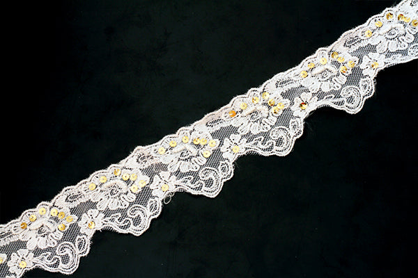 Gold sequin flat nylon lace