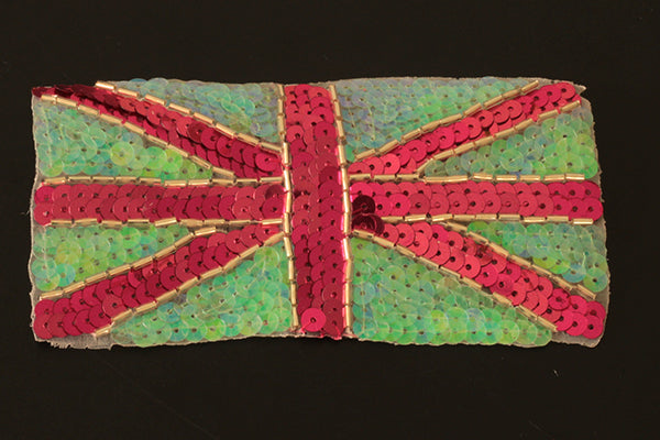 Pink and green union jack style sequin flag motif