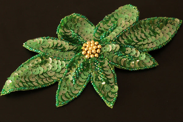 Green sequin flower pin-on motif