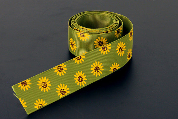 Flower Grosgrain Green/Yellow 25mm (1 inch)