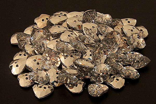 Heart crystal buttons, 12mm (half inch wide)