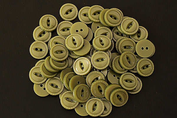 Khaki bevelled edge round buttons, 12mm
