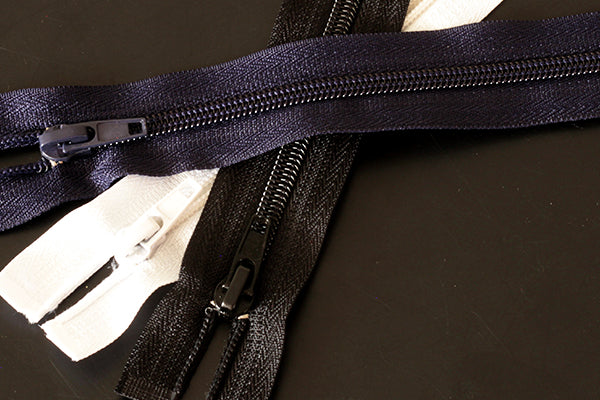 Lightweight open ended zips in white, navy and black, 254mm (10 inch) - 760mm (30 inch)
