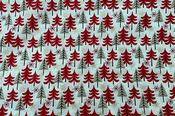 Red and gold trees on Ivory, Rose & Hubble 100% cotton print