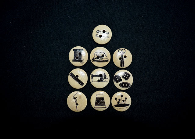Sewing themed round wooden buttons