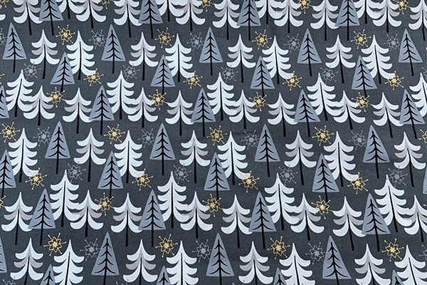 Silver and grey trees on dark grey, Rose & Hubble 100% cotton print