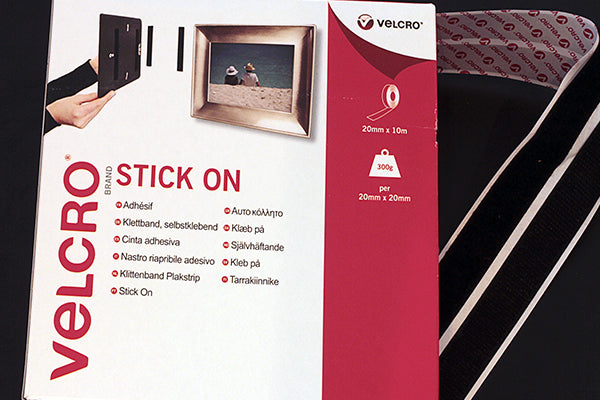 20mm (just over 3/4 inch) black velcro (branded), stick & stick