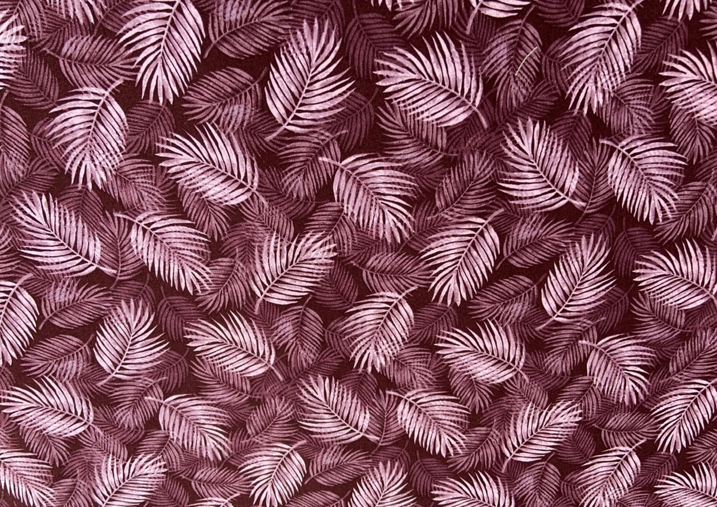 White leaves on maroon, 100% cotton print