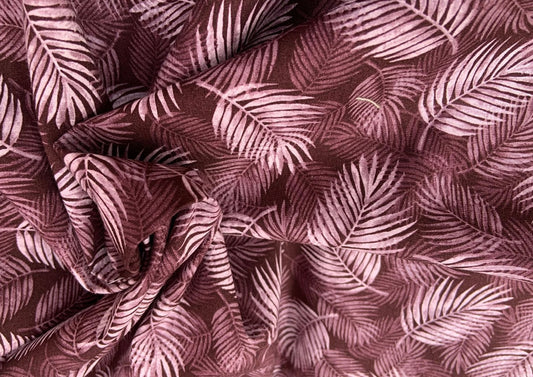 White leaves on maroon, 100% cotton print