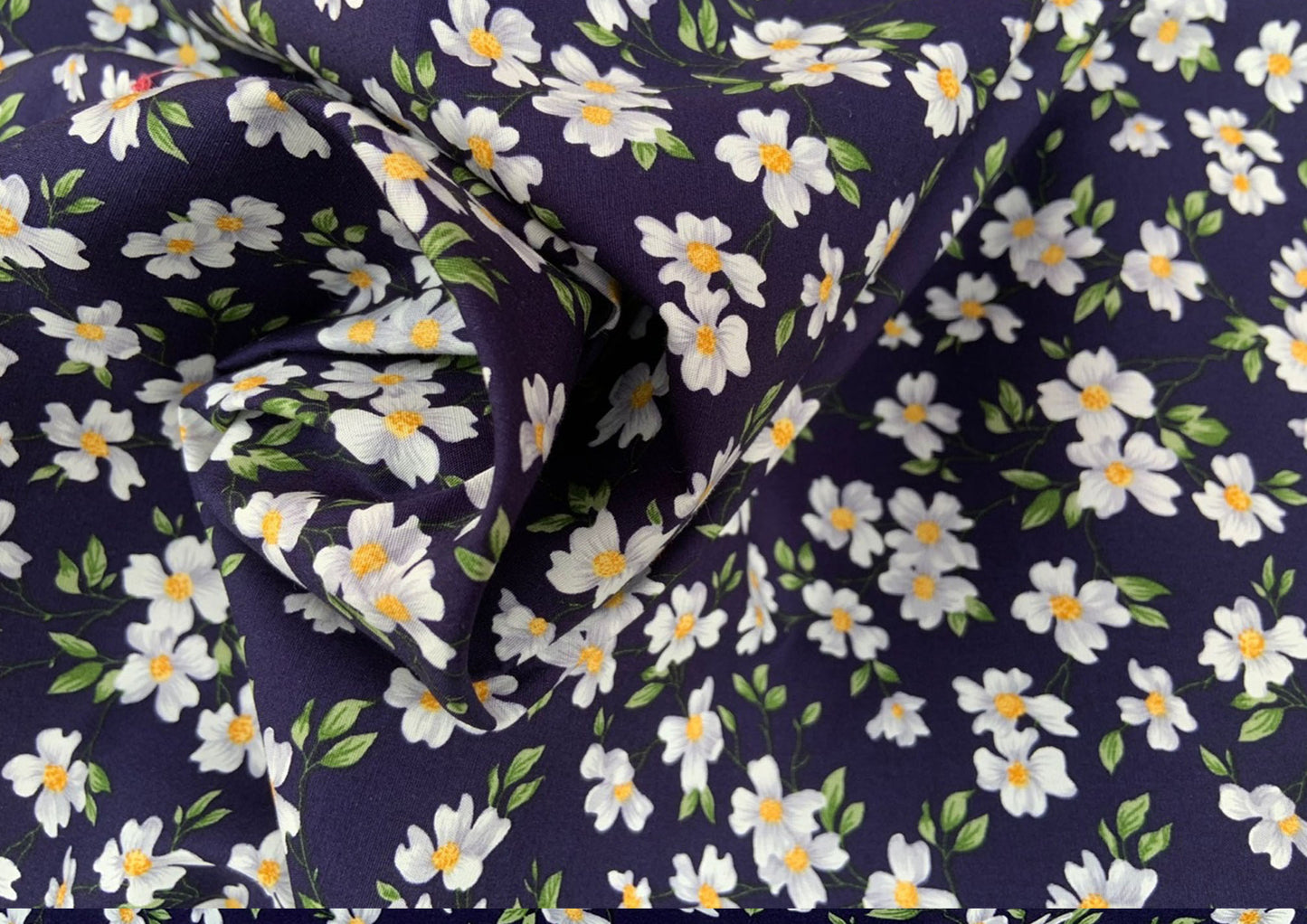 White flowers on navy, 100% cotton print