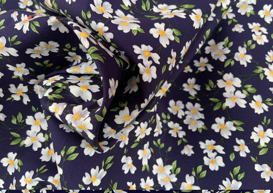 White flowers on navy, 100% cotton print