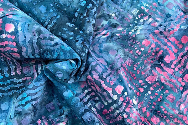 Blues and pinks batik print, 100% cotton