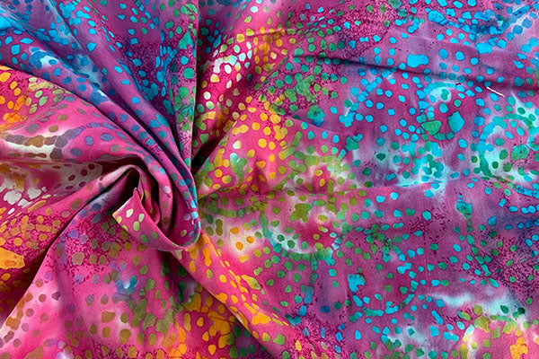Pinks, blues, greens and orange batik print, 100% cotton