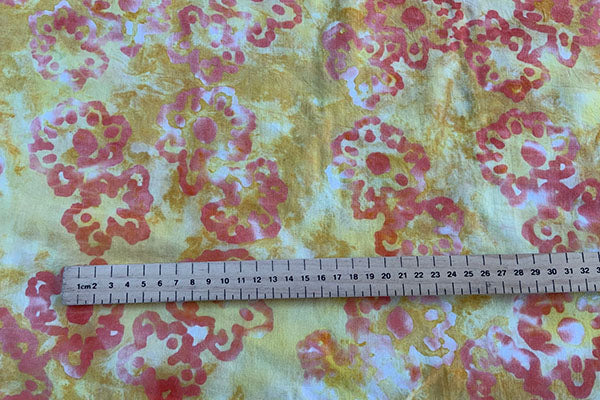 Pale yellow with red floral batik print, 100% cotton
