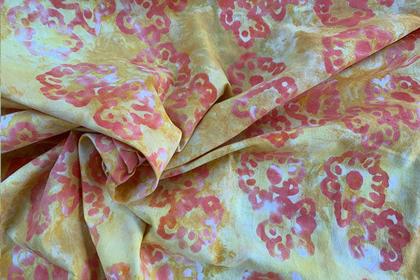 Pale yellow with red floral batik print, 100% cotton