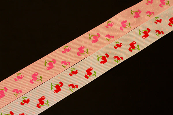 Cherry heart grosgrain ribbon, 25mm (1 inch)