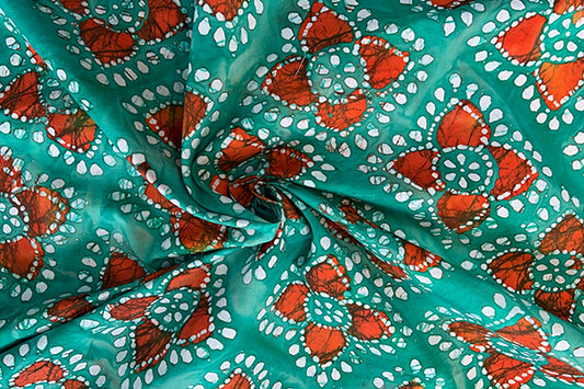 Teal batik print with orange flower
