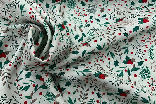 Holly and berries on ivory, Rose & Hubble 100% cotton print
