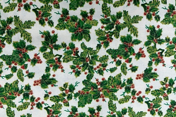 Holly on cream background, 100% cotton print