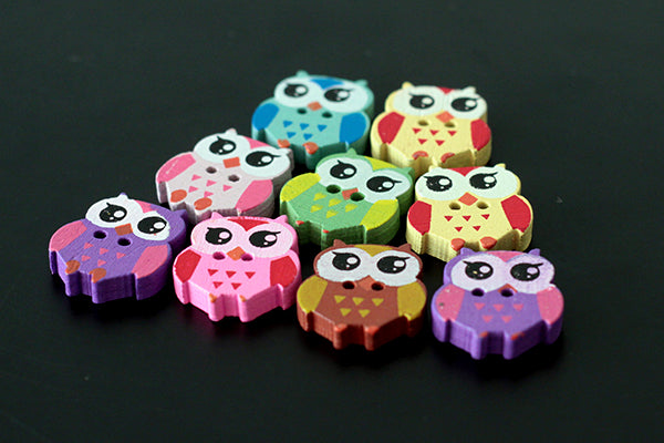 Owl buttons, wooden