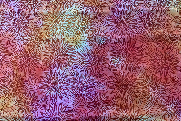 Yellow, pink and orange batik with red flower
