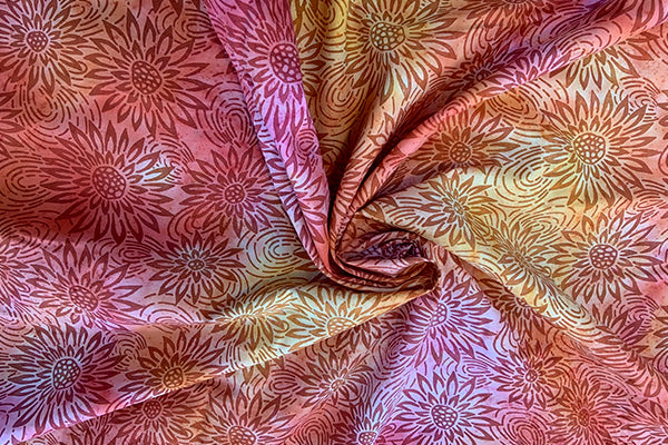Yellow, pink and orange batik with red flower