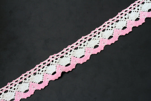 Pink and white flat, cotton lace