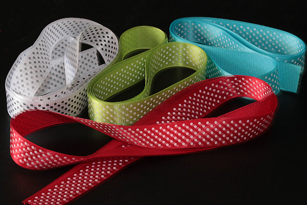 Satin polka dot ribbon in 4 colours, 25mm (1 inch)