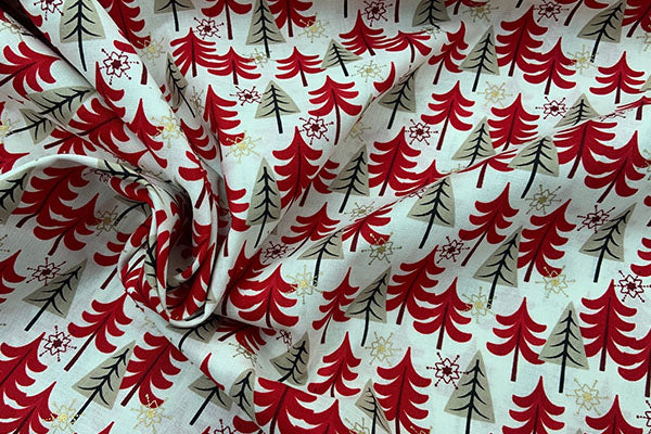 Red and gold trees on Ivory, Rose & Hubble 100% cotton print