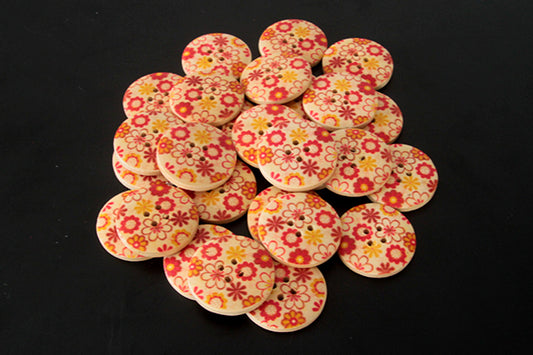 Red & yellow flower wooden button