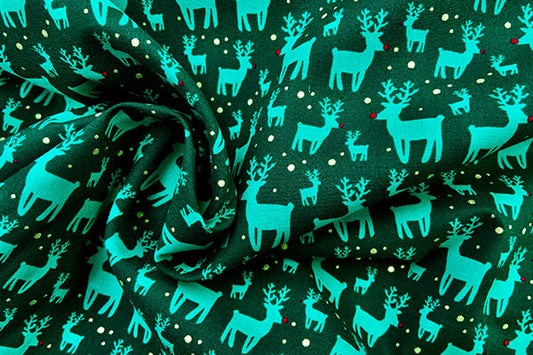 Rudolph on green, Rose & Hubble 100% cotton print