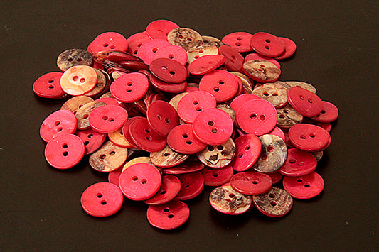 Round red mother of pearl buttons