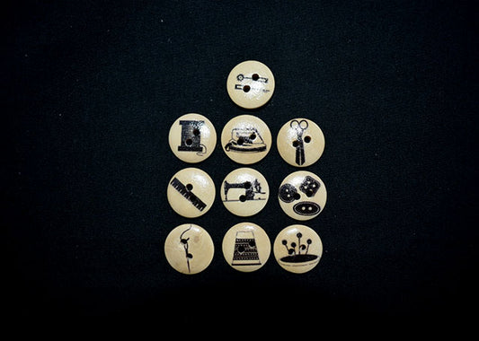 Sewing themed round wooden buttons