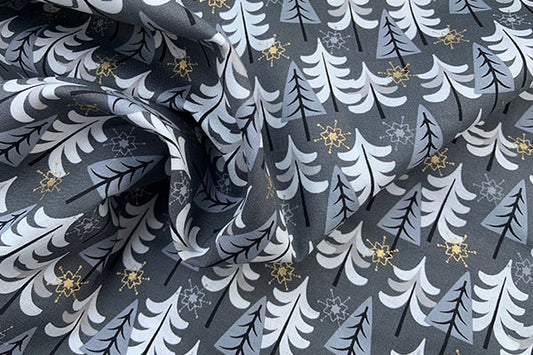 Silver and grey trees on dark grey, Rose & Hubble 100% cotton print