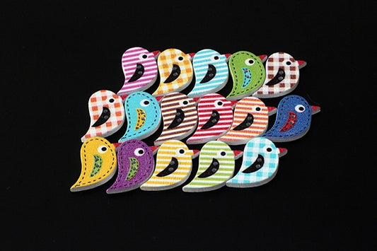 Small bird buttons, wooden, various colours and styles