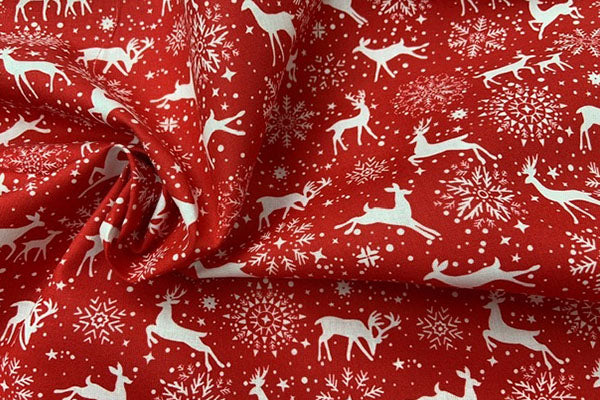 White stags on red background, 100% cotton print