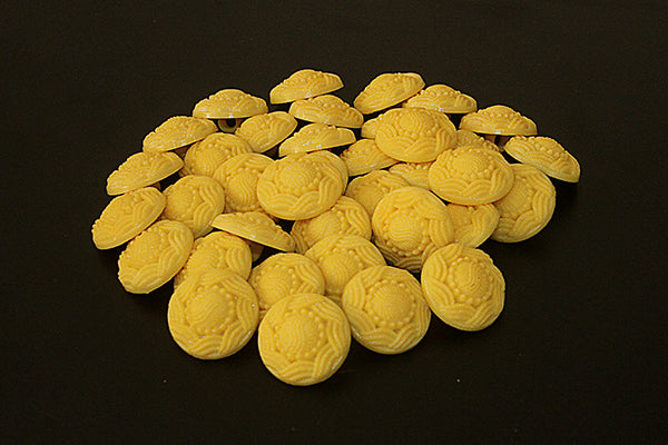 Yellow patterned & textured shank buttons, 20mm